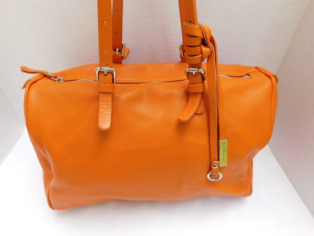 GIANNI CHIARINI ORANGE LEATHER SATCHEL BAG MADE IN ITALY